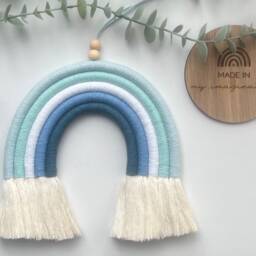 Personalised Macrame Rainbow Wall Hanging Blue Nursery Decor, Name Option - thumbnail 3