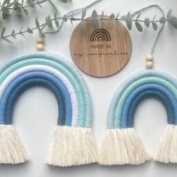 Personalised Macrame Rainbow Wall Hanging Blue Nursery Decor, Name Option - thumbnail 2