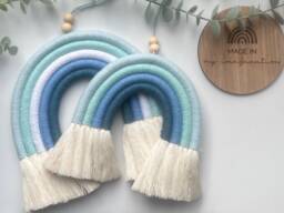 Personalised Macrame Rainbow Wall Hanging Blue Nursery Decor, Name Option - thumbnail 1