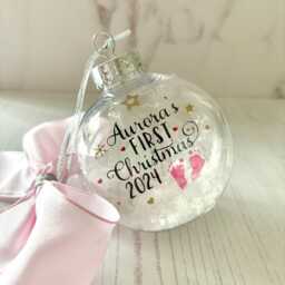 Personalised Baby Girl's First Christmas Bauble 2025, Pink 1st Xmas Ornament, Custom Keepsake - thumbnail 2