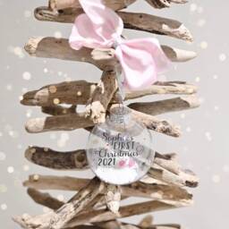 Personalised Baby Girl's First Christmas Bauble 2025, Pink 1st Xmas Ornament, Custom Keepsake - thumbnail 4