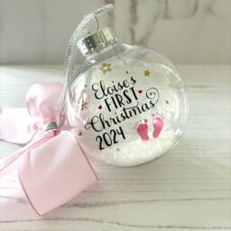 Personalised Baby Girl's First Christmas Bauble 2025, Pink 1st Xmas Ornament, Custom Keepsake - thumbnail 3
