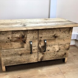 Coffee Table With Doors/Lounge Tv Stand Tv Unit - Industrial , Vintage Style Using Reclaimed Scaffold Boards - The Warsaw - thumbnail 2