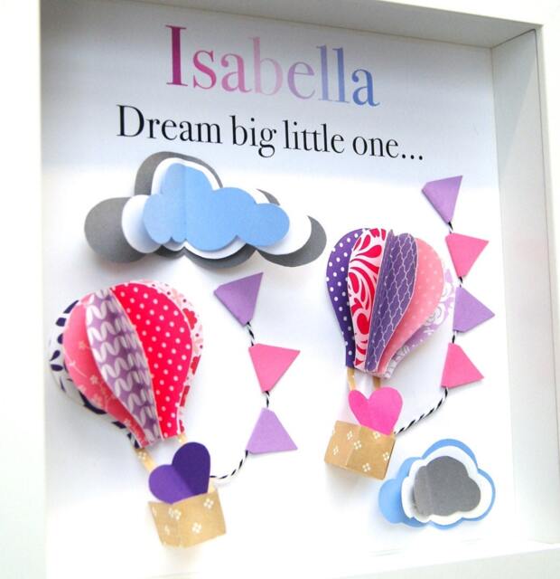Personalized Baby Name Gift, New Sign, Girl Shower Modern Nursery Decor, Boho Hot Air Balloon Print - image 1