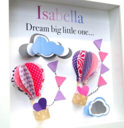 Personalized Baby Name Gift, New Sign, Girl Shower Modern Nursery Decor, Boho Hot Air Balloon Print - thumbnail 1