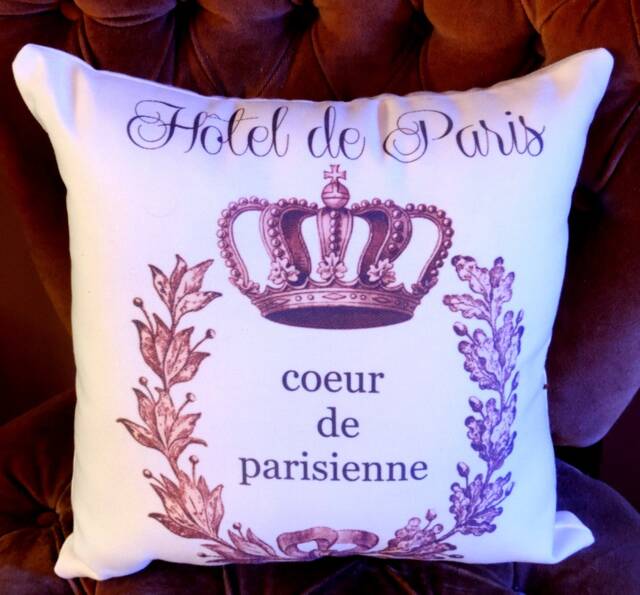 Brown Ch??teaucore French Hotel De Paris Pillow, Themed Home Decor, Housewarming Gift