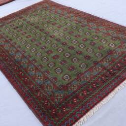 Green Bukhara Rug 5'4x8'2 Ft Afghan Veg Dyes Hand Knotted Wool Oriental Rug, Turkmen Tribal Area Home Decor, Bedroom Office Carpet - thumbnail 2
