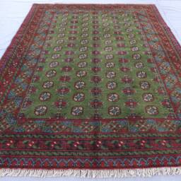 Green Bukhara Rug 5'4x8'2 Ft Afghan Veg Dyes Hand Knotted Wool Oriental Rug, Turkmen Tribal Area Home Decor, Bedroom Office Carpet - thumbnail 3
