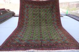 Green Bukhara Rug 5'4x8'2 Ft Afghan Veg Dyes Hand Knotted Wool Oriental Rug, Turkmen Tribal Area Home Decor, Bedroom Office Carpet - thumbnail 1