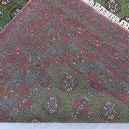 Green Bukhara Rug 5'4x8'2 Ft Afghan Veg Dyes Hand Knotted Wool Oriental Rug, Turkmen Tribal Area Home Decor, Bedroom Office Carpet - thumbnail 4