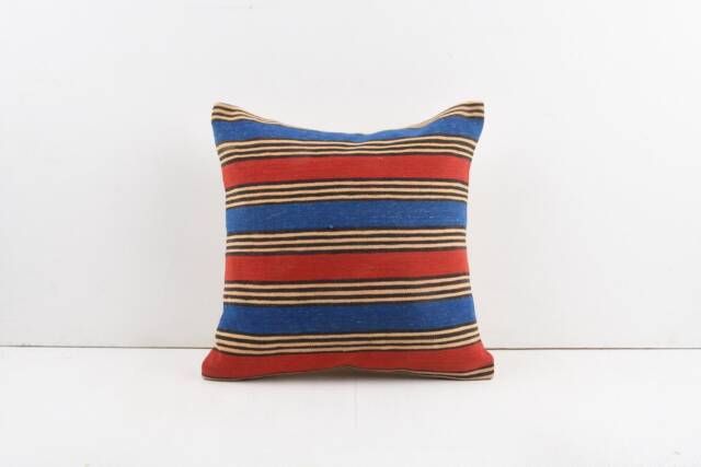 Vintage Turkish Kilim Pillow Cover Handwoven Wool Throw - 16x16 - image 1