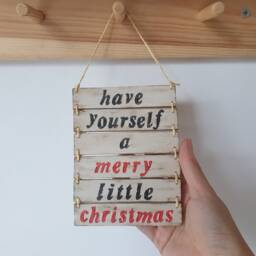 Merry Little Christmas Sign, Wall Art Decor, Xmas Hanging Wood Holiday Home Decor - thumbnail 3