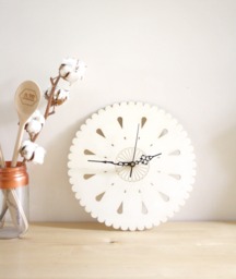 Clock in Wood, Poetic & Minimal Design, Natural Wall Art, Unique Home Decor, Geometric Rain Drop Pattern, Rose-Shaped Decoration Engraved - thumbnail 1