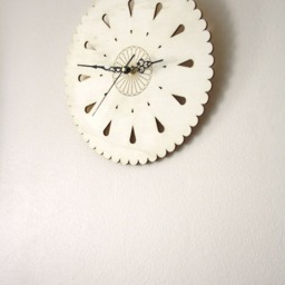 Clock in Wood, Poetic & Minimal Design, Natural Wall Art, Unique Home Decor, Geometric Rain Drop Pattern, Rose-Shaped Decoration Engraved - thumbnail 3