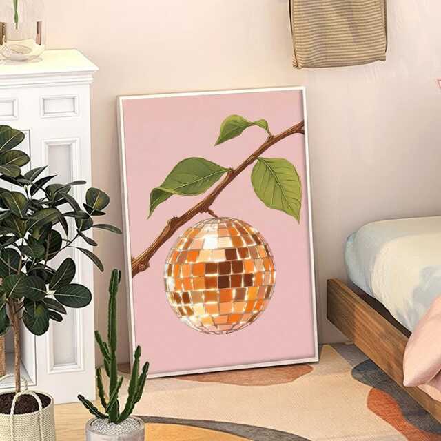 Retro Orange Disco Ball Art Canvas Poster, Trendy Wall Art, Kitchen Aesthetic Decor, Home Printed Gift - image 1