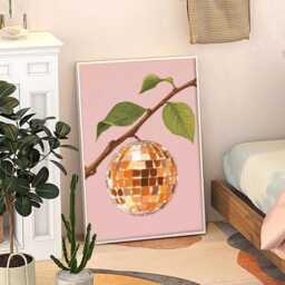 Retro Orange Disco Ball Art Canvas Poster, Trendy Wall Art, Kitchen Aesthetic Decor, Home Printed Gift - thumbnail 1