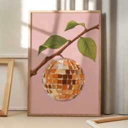 Retro Orange Disco Ball Art Canvas Poster, Trendy Wall Art, Kitchen Aesthetic Decor, Home Printed Gift - thumbnail 3