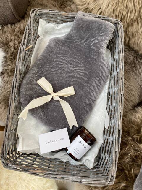Grey Sheepskin Hot Water Bottle Cover, Silky Velvet Lining - image 1