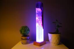 Purple Blaze Resin Lamp Olive Wood Art Deco Night Light - thumbnail 1