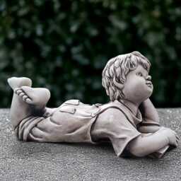 stone Laying Boy Sculpture Concrete Children Reading Book Figurine Relaxing Ornament Memorial Decoration Boy Lover Gift - thumbnail 3
