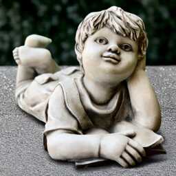 stone Laying Boy Sculpture Concrete Children Reading Book Figurine Relaxing Ornament Memorial Decoration Boy Lover Gift - thumbnail 1