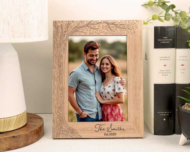 Personalised Wooden Photo Frame - Engraved Tree Design Custom Couples Gift Wedding Anniversary Home D??cor Va201 - image 1