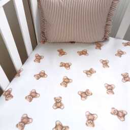 Teddy Bear Crib Sheet Pure Cotton Poplin Fitted Mini Crib Baby Sheets - thumbnail 2