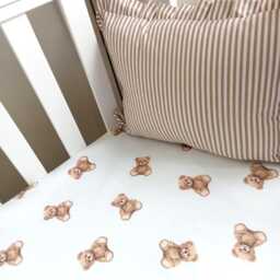 Teddy Bear Crib Sheet Pure Cotton Poplin Fitted Mini Crib Baby Sheets - thumbnail 3