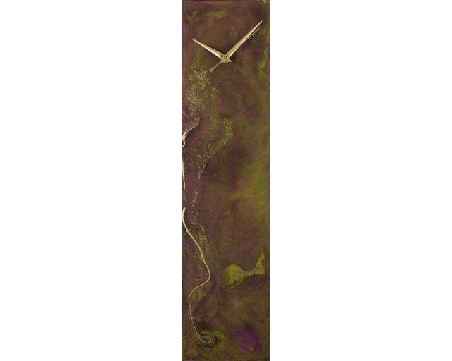Purple & Gold Clock Abstract Glass Wall Clock, Dark Mauve Home Decor Modern Bedroom Decor, Unique Housewarming Gift For New - image 1