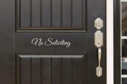 No Soliciting Decal Sign Door - Front Door/Entryway Or Wall Vinyl Sticker - Cursive - Classic Great Gift Idea Home Decor - thumbnail 1