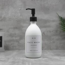Matte White Glass Soap Dispenser Bottle Black Metal Pump, Refillable - thumbnail 3