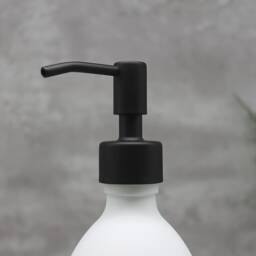 Matte White Glass Soap Dispenser Bottle Black Metal Pump, Refillable - thumbnail 4