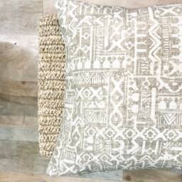 Neutral Ikat Pillow Cover, Logan, Cream & Tan Cotton - thumbnail 2
