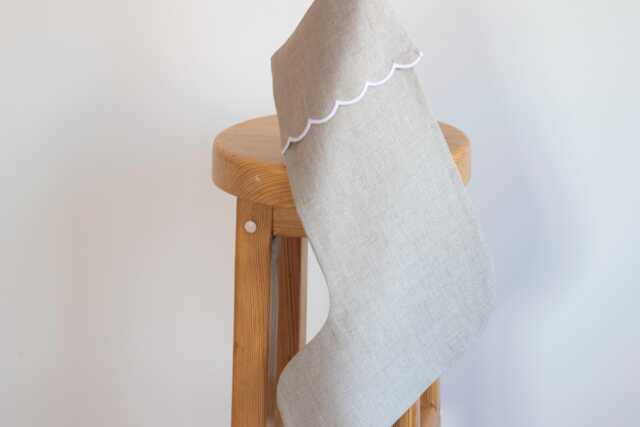 Linen Christmas Stocking With Scalloped Edge - Scandinavian Holiday Decor - image 1