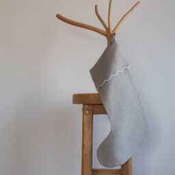 Linen Christmas Stocking With Scalloped Edge - Scandinavian Holiday Decor - thumbnail 2
