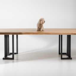 "Dining Table, Solid Oak Wood, Black Steel Base - ""Laguna" - thumbnail 4