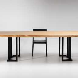 "Dining Table, Solid Oak Wood, Black Steel Base - ""Laguna" - thumbnail 3