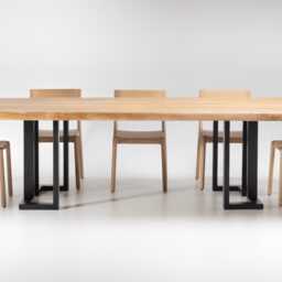 "Dining Table, Solid Oak Wood, Black Steel Base - ""Laguna" - thumbnail 2