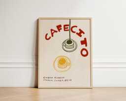Cafecito Print, Coffee Trendy Cafe Retro Kitchen Poster, Colourful Art Hand Drawn Unframed - thumbnail 1
