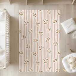 stripes - Floral Peach Rug, Carpet, Kids Decor, Children's Room Decor, Kids Carpet - thumbnail 2