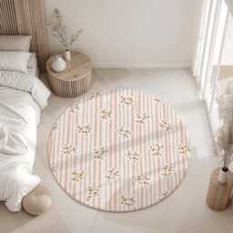 stripes - Floral Peach Rug, Carpet, Kids Decor, Children's Room Decor, Kids Carpet - thumbnail 1