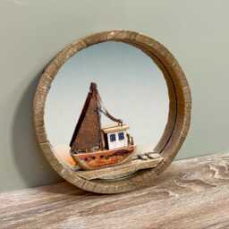 Rustic Boat Round Mirror Nautical Hook Wall Hanging Beach Seaside Living Indoor Decoration