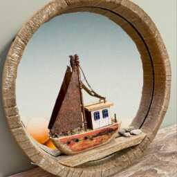 Rustic Boat Round Mirror Nautical Hook Wall Hanging Beach Seaside Living Indoor Decoration - thumbnail 2