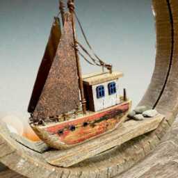 Rustic Boat Round Mirror Nautical Hook Wall Hanging Beach Seaside Living Indoor Decoration - thumbnail 3