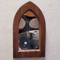 Gothic Arch Hardwood Wooden Solid African Teak Wall Mirror 46 cm Long Hand Made - thumbnail 2