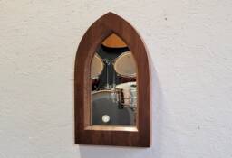 Gothic Arch Hardwood Wooden Solid African Teak Wall Mirror 46 cm Long Hand Made - thumbnail 1
