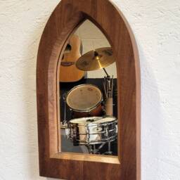 Gothic Arch Hardwood Wooden Solid African Teak Wall Mirror 46 cm Long Hand Made - thumbnail 3