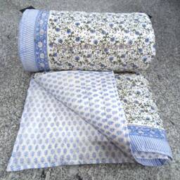 Handmade Floral Kantha Quilt Hand Block Print Jaipuri Throw - thumbnail 3