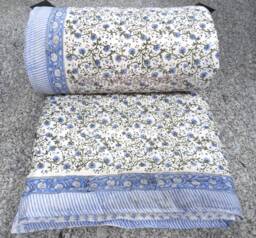 Handmade Floral Kantha Quilt Hand Block Print Jaipuri Throw - thumbnail 1