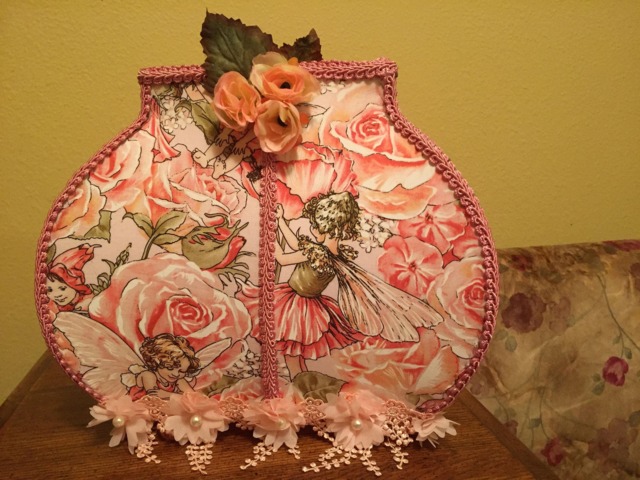 Flower Fairy Lamp Nightlight Pink Floral Fabric Pearl Appliques Trim Handmade - image 1
